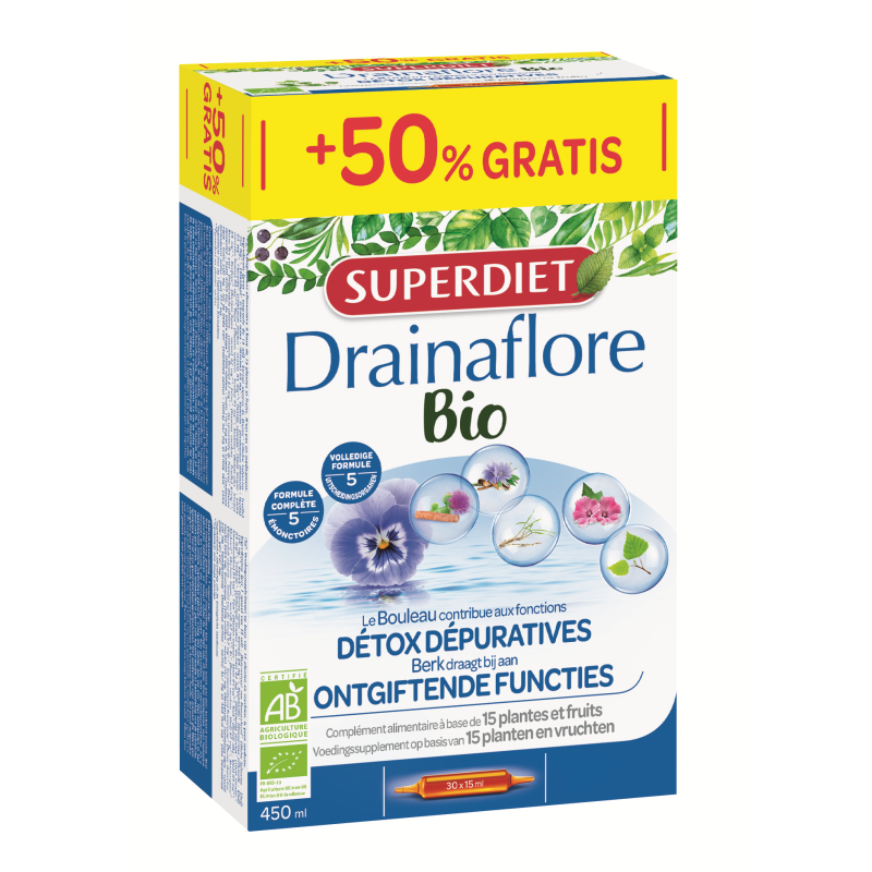 Drainaflore bio* + 50% gratis 30 ampoules x 15ml